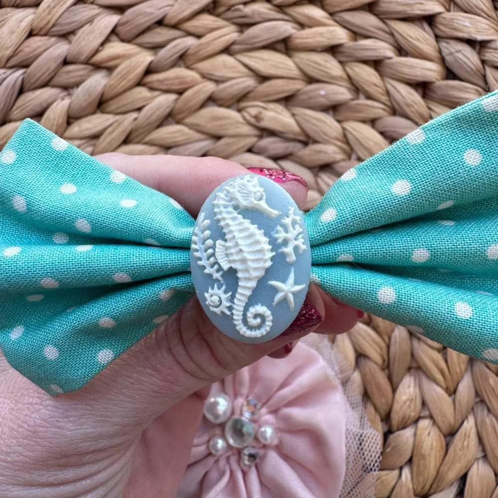 Turquoise Polka Dot Bow & Pink Flower Hair Clip Set for Kids